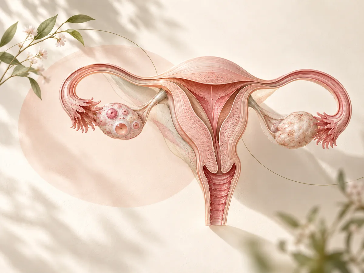 Illustration of the uterus, fallopian tubes and ovaries.